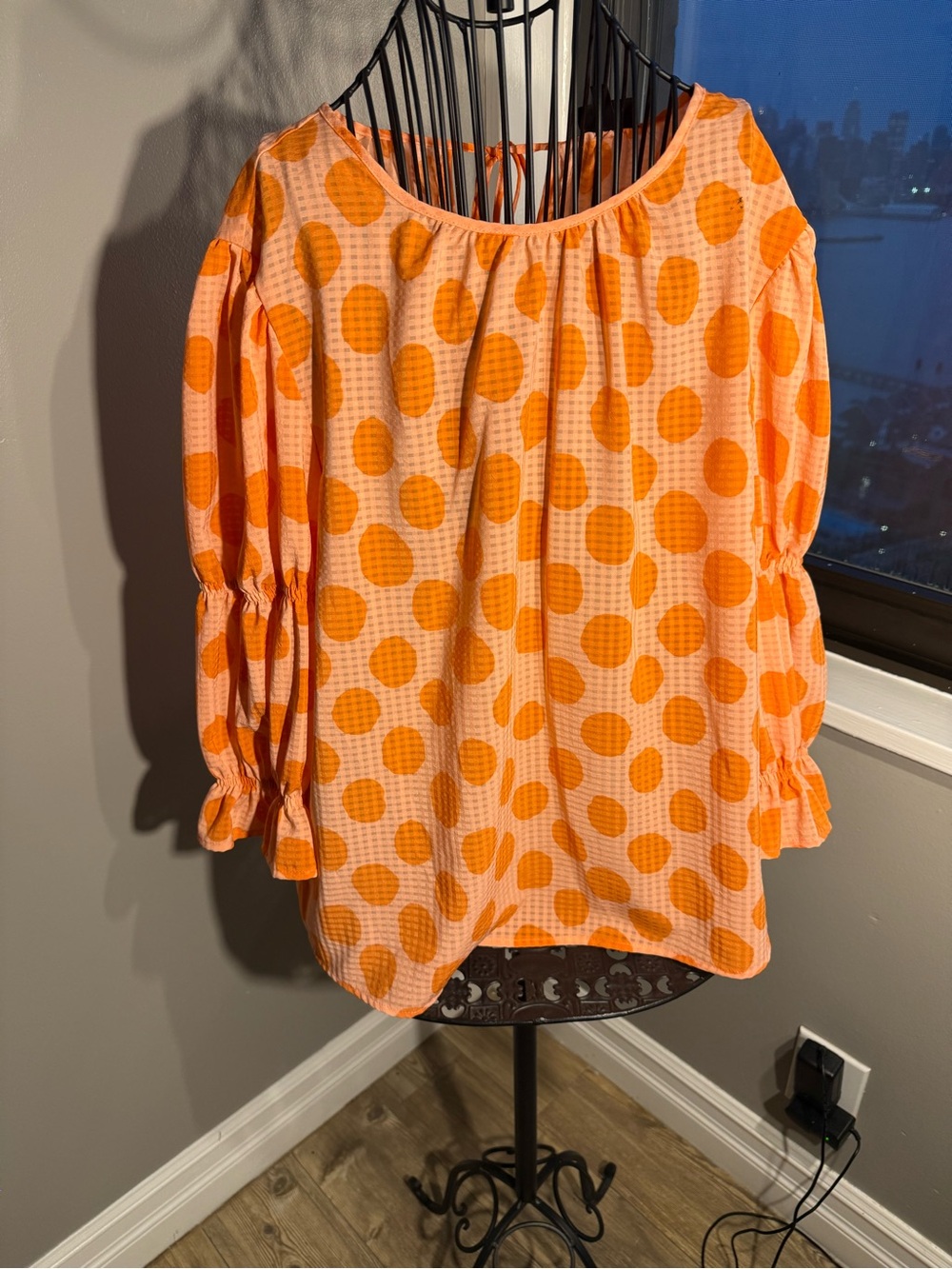 WhoWhatWear Women’s Orange Polka Dot Peasant Blouse